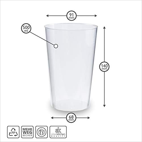 30 vasos de 500 ml, transparentes, irrompibles, de polipropileno, fabricados en Alemania