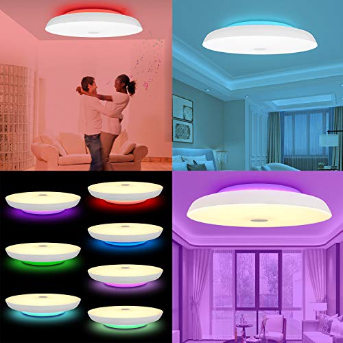 36W Φ40cm Plafón Led Lampara Compatible Con Amazon Alexa Google Assistant WIFI Lampara Techo Led Musica Con Bluetooth Altavoz y Mando y Regulable Cambia De Color Para Dormitorio Cocina Cuarto De Baño