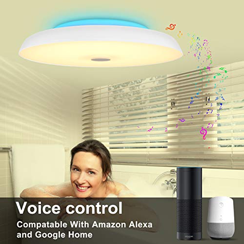 36W Φ40cm Plafón Led Lampara Compatible Con Amazon Alexa Google Assistant WIFI Lampara Techo Led Musica Con Bluetooth Altavoz y Mando y Regulable Cambia De Color Para Dormitorio Cocina Cuarto De Baño