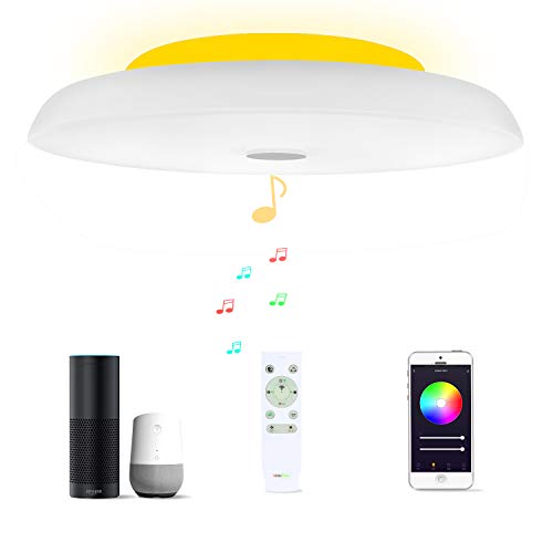 36W Φ40cm Plafón Led Lampara Compatible Con Amazon Alexa Google Assistant WIFI Lampara Techo Led Musica Con Bluetooth Altavoz y Mando y Regulable Cambia De Color Para Dormitorio Cocina Cuarto De Baño