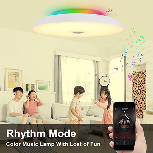 36W Φ40cm Plafón Led Lampara Compatible Con Amazon Alexa Google Assistant WIFI Lampara Techo Led Musica Con Bluetooth Altavoz y Mando y Regulable Cambia De Color Para Dormitorio Cocina Cuarto De Baño