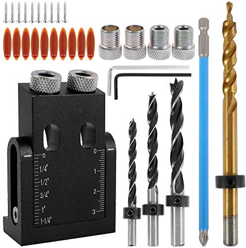 38Pcs Kit de Plantillas de Orificio de Bolsillo, Plantilla de Tornillo de Agujero de Bolsillo de 15 Grados, kit de Herramientas de Angulo, posicionador,Adaptador de Angulo de 6/8 / 10 mm