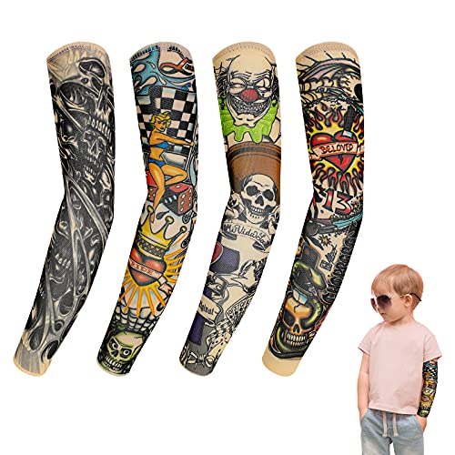 4 Piezas Mangas de Tatuaje Temporal de Nailon Falsa Mangas de Tatuaje Falsas Elásticas con Estilo Mangas de Brazo de Protección UV al Aire Libre para Halloween, Fiesta de Carnaval