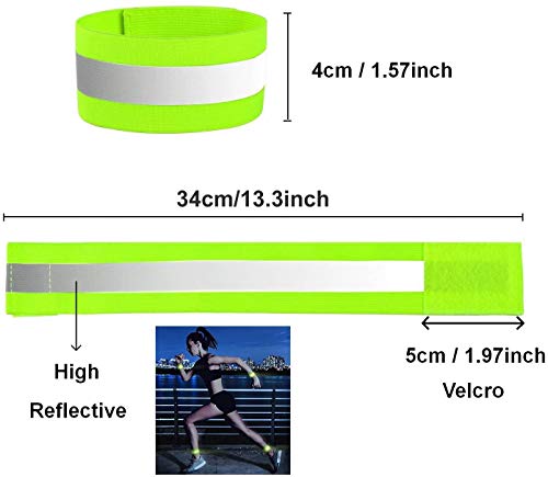 4 pulseras reflectantes de alta visibilidad; tobilleras, brazaletes, y pulseras, equipo de seguridad para correr, andar en bicicleta, pasear a perros, o actividades nocturnas o muy tempranas