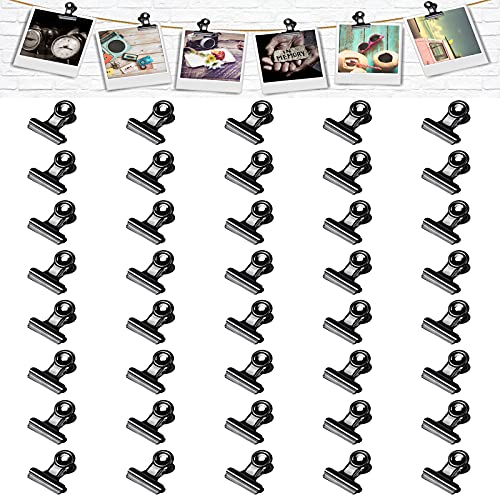 40 clips de Bulldog negros, clips de bisagra de metal de 22 mm, mini clips de imagen, abrazaderas de papel pequeñas, clips de carpeta, clip de documento de papel para archivo fotográfico