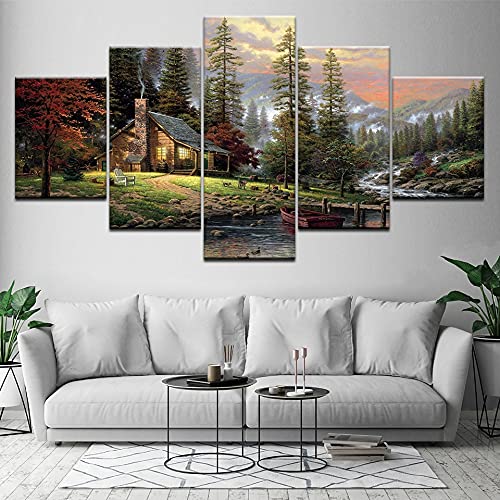 5 paneles de lienzo de paisaje artístico de pared, decoración del hogar, impresión en HD, lienzo de impresión, cuadro sin marco, póster modular A48 XL