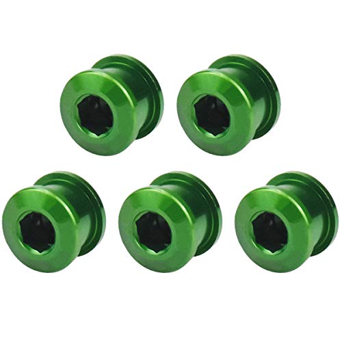 5 Piezas Rueda de Cadena Tuercas Tornillos Plato Bicicleta, 7075 Aleación Aluminio Bicicleta Pernos de Manivela, Tornillos de Manivela para Bicicletas de Carretera de Montaña BMX MTB Fixie (Verde)