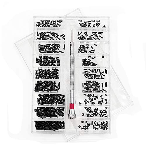 500 piezas Kit de Surtido de Tornillos Pequeños, con Destornillador, Micro Tornillos de Acero Inoxidable, 18 Tamaños, para Gafas, Computadora Portátil, Joyería …