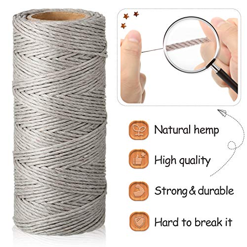 6 Rollos Set de Hilo Cordón Cuerda de Lino Cordel para Manualidades, Accesorio de Hacer Pulsera Llavero, 1 mm, 264 Yardas en Total (Negro, Blanco, Marrón Oscuro, Gris Oscuro, Caqui, Beige)