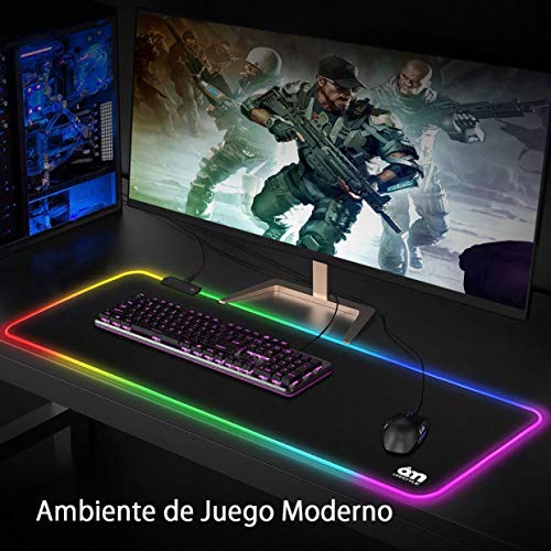 6amLifestyle Alfombrilla de Ratón Ordenador Gaming RGB Grande XXL 800*300*40 mm Ergonomica y LED Optico Alimentado por USB, 10 Modos de Iluminación, Base de Goma Antideslizante [Garantía de 12 Meses]