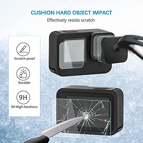 [8pcs] Protector de Pantalla de Cristal Templado para GoPro Hero 9/10 Black Accesorios, Película Protectora de Pantalla +Película Protectora de Lente+ Protección de Pequeña Pantalla+ Tapa de la Lente