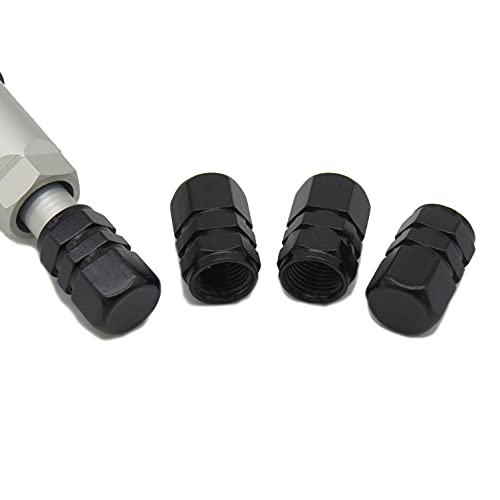 8X Tapones Deportivos y Ligeros para Las Rueda del Coche, Moto, Bicicleta o patín, en Aluminio Modelado con un Anillo de Sellado. (Negro)