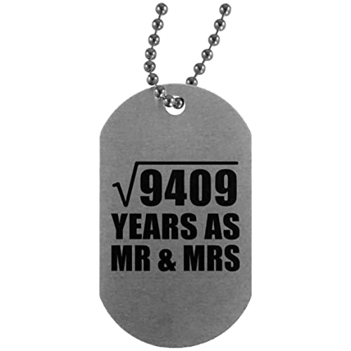 97th Anniversary Square Root of 9409 Years As Mr & Mrs - Dog Tag Silver Collar Colgante Militar Plateada - Regalo para Cumpleaños, Aniversario, Día de Navidad o Día de Acción de Gracias