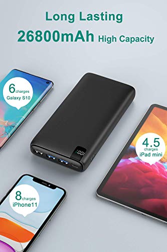 A ADDTOP Batería Externa 26800mAh, Power Bank USB C con PD 18W Cargador Portátil Carga Rápida con Pantalla LCD y 4 Outputs para Smartphones, Tablets y más (Black)