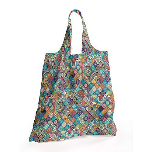 ABAKUHAUS bohemio Bolsa Reutilizable Plegable para Compras, cuadros Folk, de Tela con Estampa Digital Colores Durables Lavable, Multicolor