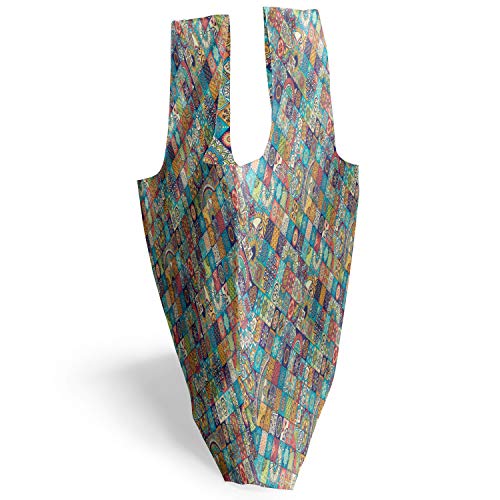 ABAKUHAUS bohemio Bolsa Reutilizable Plegable para Compras, cuadros Folk, de Tela con Estampa Digital Colores Durables Lavable, Multicolor