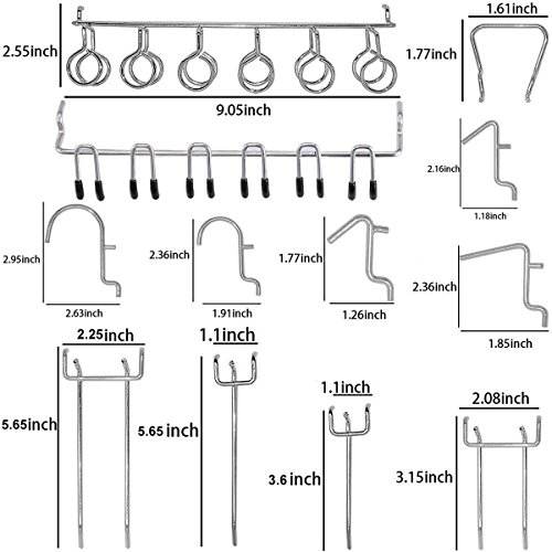 Abimars 52 Piezas de Ganchos para Panel Perforado,Accesorios de Almacenamiento, Organizador de Garaje, Colgador de Herramientas, Organizador de Ganchos con Algunas Tapas de Goma