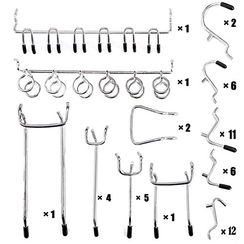 Abimars 52 Piezas de Ganchos para Panel Perforado,Accesorios de Almacenamiento, Organizador de Garaje, Colgador de Herramientas, Organizador de Ganchos con Algunas Tapas de Goma