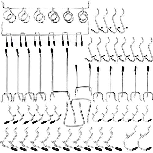 Abimars 52 Piezas de Ganchos para Panel Perforado,Accesorios de Almacenamiento, Organizador de Garaje, Colgador de Herramientas, Organizador de Ganchos con Algunas Tapas de Goma