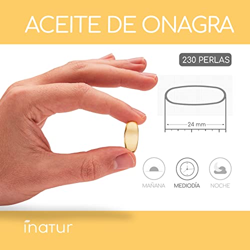 Aceite de Onagra 1.000 mg – 230 Perlas | Inatur | Vitamina E | 10% GLA | Suministro 7 meses | Salud hormonal de las mujeres | Salud de piel y huesos | 100% Natural