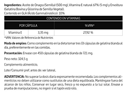 Aceite de onagra 500 mg. (10% gla) 450 perlas