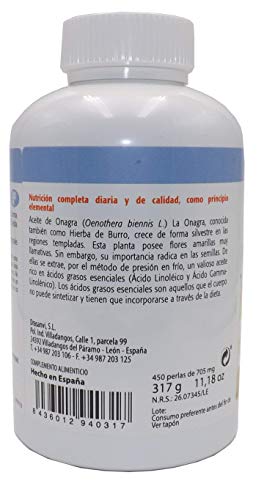 ACEITE DE ONAGRA 500 MG + VITAMINA E, 450 perlas, No GMO, Sin Gluten, No Contiene Alergenos, Titulad, 10% GLA(Ácido Gamma Linoleico) Sin colorantes, conservantes ni azúcares añadidos.