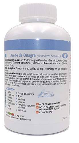 ACEITE DE ONAGRA 500 MG + VITAMINA E, 450 perlas, No GMO, Sin Gluten, No Contiene Alergenos, Titulad, 10% GLA(Ácido Gamma Linoleico) Sin colorantes, conservantes ni azúcares añadidos.