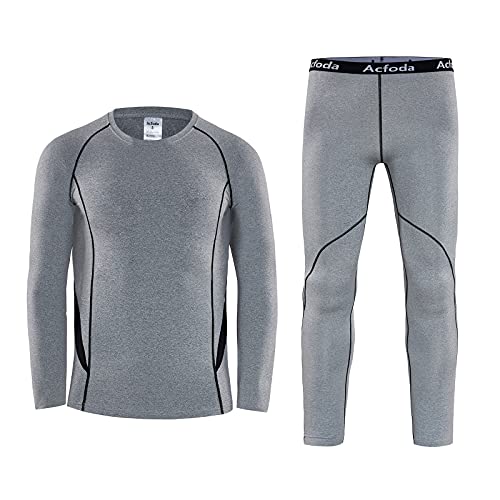 Acfoda Conjunto Ropa Interior Termica de Esquí Niña Transpirable Elástico Camiseta Manga Larga Niño Funcional Invierno Pantalón Termicos Gris 122