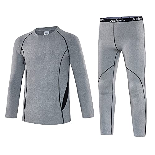 Acfoda Conjunto Ropa Interior Termica de Esquí Niña Transpirable Elástico Camiseta Manga Larga Niño Funcional Invierno Pantalón Termicos Gris 122