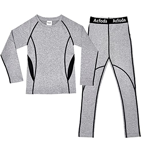 Acfoda Conjunto Ropa Interior Termica de Esquí Niña Transpirable Elástico Camiseta Manga Larga Niño Funcional Invierno Pantalón Termicos Gris 122