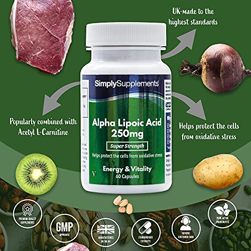 Ácido Alfa Lipoico 250mg - ¡Bote para 2 meses! - Apto para veganos - 60 Cápsulas - SimplySupplements