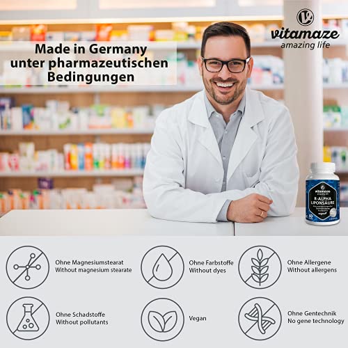 Ácido Alfa Lipoico Capsulas, 200 mg por Capsula, Vegano, 60 Capsules para 2 meses, Forma Natural de Ácido Tióctico, Suplemento Alimenticio sin Aditivos Innecesarios