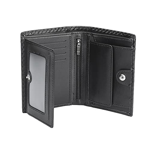 ACKY Cartera Hombre, Billetera Hombre de Cuero de Fibra de Carbono con RIFD Bloqueo, 9 Ranuras para Tarjetas(2 ID Ventana), 2 Ranuras para Billetes, 2 Bolsillo para Monedas, Regalo para Hombres