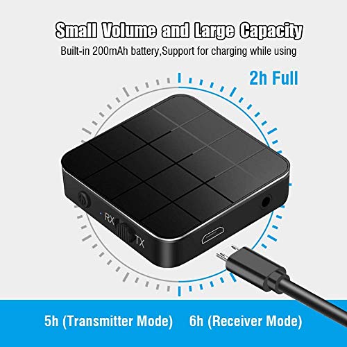 Adaptador Bluetooth transmisor receptor Bluetooth 5.0 2 en 1 adaptador Bluetooth mini portátil RCA & 3,5 mm AUX compatible con sonido HD de baja latencia para PC, TV, smartphone, tablet