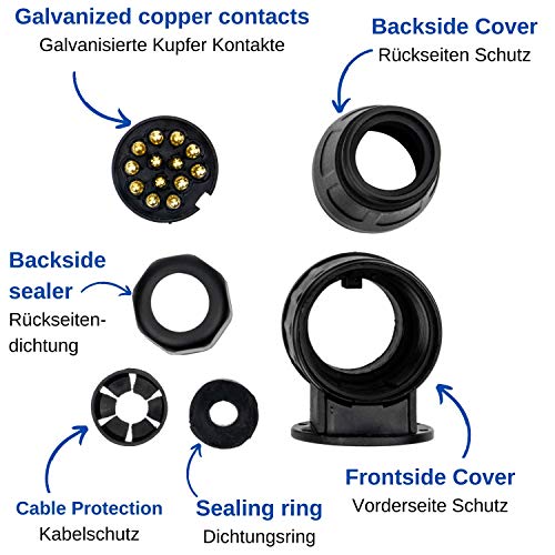 Adaptador de 13 pines para conexión de remolque y caravana, con parking cover, Conector de tornillo Estándar ISO 11446, Conexión de enchufe de 13 pines, Adaptador de enchufe de 13 pines, remolque 12 V