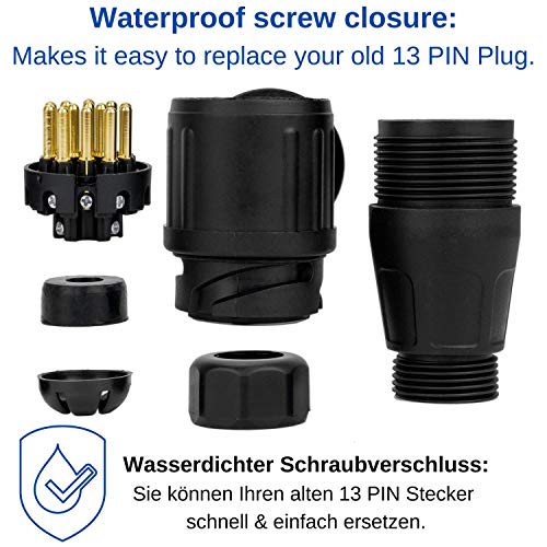 Adaptador de 13 pines para conexión de remolque y caravana, con parking cover, Conector de tornillo Estándar ISO 11446, Conexión de enchufe de 13 pines, Adaptador de enchufe de 13 pines, remolque 12 V