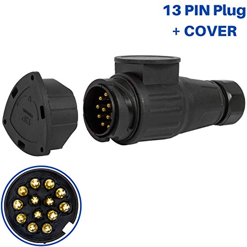 Adaptador de 13 pines para conexión de remolque y caravana, con parking cover, Conector de tornillo Estándar ISO 11446, Conexión de enchufe de 13 pines, Adaptador de enchufe de 13 pines, remolque 12 V