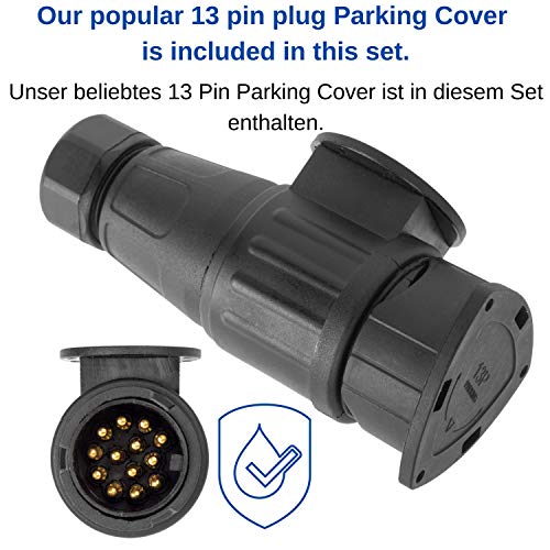 Adaptador de 13 pines para conexión de remolque y caravana, con parking cover, Conector de tornillo Estándar ISO 11446, Conexión de enchufe de 13 pines, Adaptador de enchufe de 13 pines, remolque 12 V