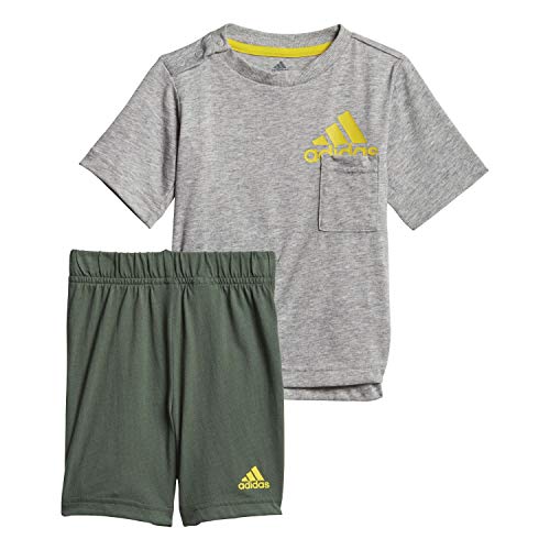 adidas I BOS Sum Set Chndal, Top:Medium Grey Heather/Yellow Bottom:Green Oxide S21, 3 años Unisex bebé