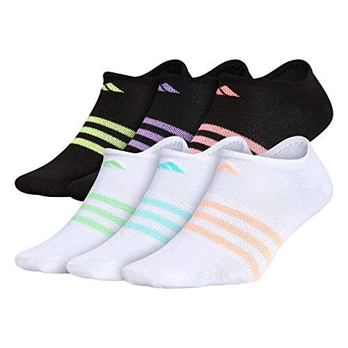 adidas Kids-Girl'S Superlite No Show Socks (6-Pair) Calcetines Extra Cortos, Blanco, Coral y Azul Claro, L (Pack de 6) para Niñas