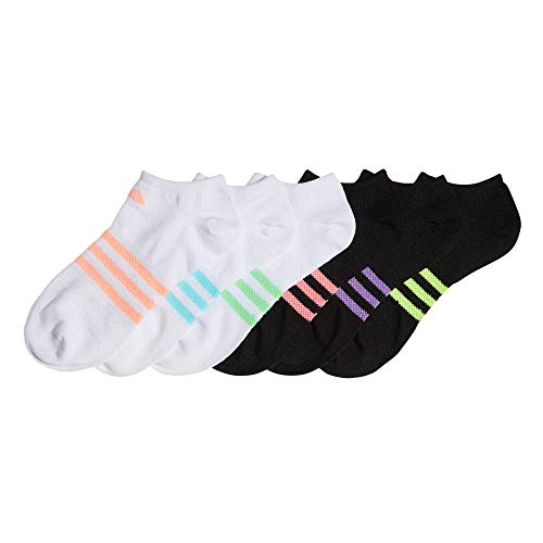 adidas Kids-Girl'S Superlite No Show Socks (6-Pair) Calcetines Extra Cortos, Blanco, Coral y Azul Claro, L (Pack de 6) para Niñas