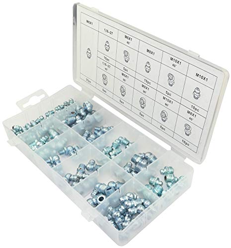 AERZETIX - Juego de 110 engrasadores - Kit de Surtido de boquillas de engrase hidráulicos métricos M6,M8,M10/45, 90º - Racor de lubricación hidráulica 11 tamaños Rectos y angulares - C47248