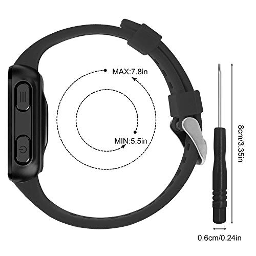 AFUNTA Reemplazo Banda de silicona y 3 PCS Protector de pantalla de cristal Compatible Reloj inteligente Garmin Forerunner 35, Correa de pulsera y Película antirrayas para 3 PCS - Negro