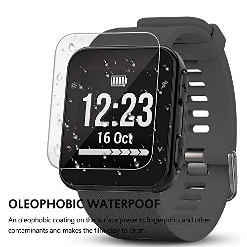 AFUNTA Reemplazo Banda de silicona y 3 PCS Protector de pantalla de cristal Compatible Reloj inteligente Garmin Forerunner 35, Correa de pulsera y Película antirrayas para 3 PCS - Negro