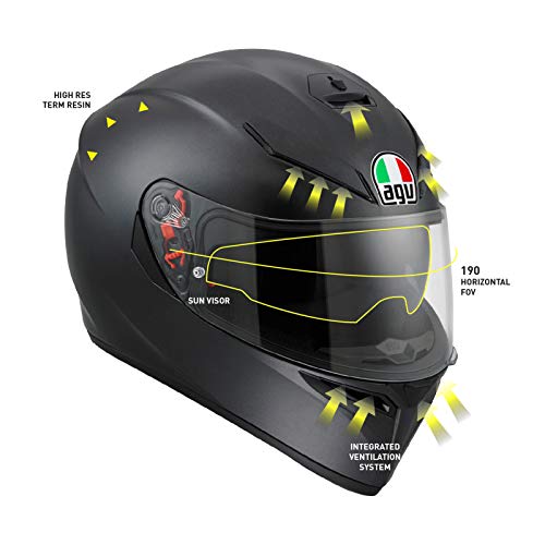 AGV 0301A4MY_002_L K3 SV Solid Casco Moto Integral, Negro Mate, L