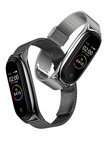 AHANGA Correa para Xiaomi Mi Band 6 Pulseras MiBand 5/4/3 Pulsera Metal Correas de Actividad Reloj Milanés Wristband Recambio Bandas de Acero Inoxidable Agradable con Cierre para Hombres Mujer