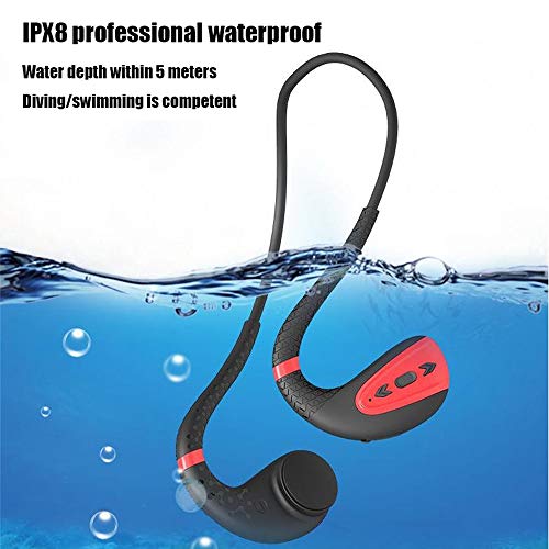 AH&Y Auriculares de conducción ósea de natación Reproductores de MP3 a Prueba de Agua IPX8 Submarino de Shokz con 8 GB de música de los Auriculares para Correr y Hacer Deportes de 3M,Rojo