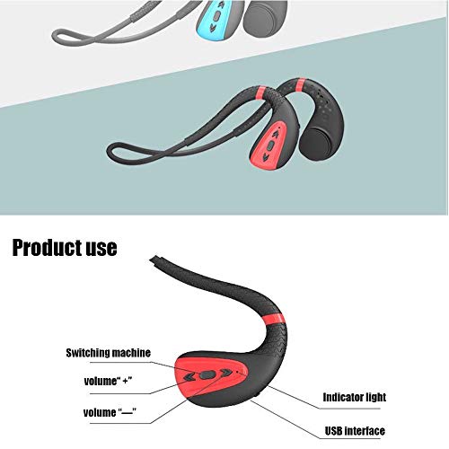 AH&Y Auriculares de conducción ósea de natación Reproductores de MP3 a Prueba de Agua IPX8 Submarino de Shokz con 8 GB de música de los Auriculares para Correr y Hacer Deportes de 3M,Rojo