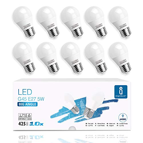 Aigostar -10 x Bombilla LED E27, Casquillo gordo 5W, Bajo consumo, Luz Fría 6400K, 425 lm, Ahorro de energía, CRI> 80, ángulo de apertura 230º, no regulable - Caja de 10 unidades