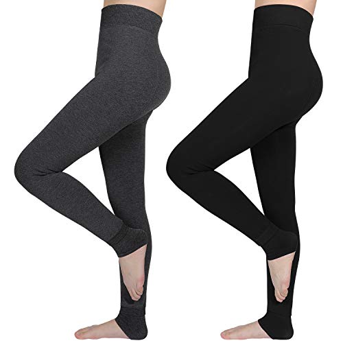 AIMTOP 2 Pack Leggins Termicos Mujer, Leggins Mujer Invierno Terciopelo Elástico Leggings Mujer Invierno, Mallas Termicas Mujer Pantalon Termico, Leggins Termicos (Negro + Gris)